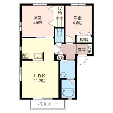 エムズヒル(2LDK/2階)の間取り写真