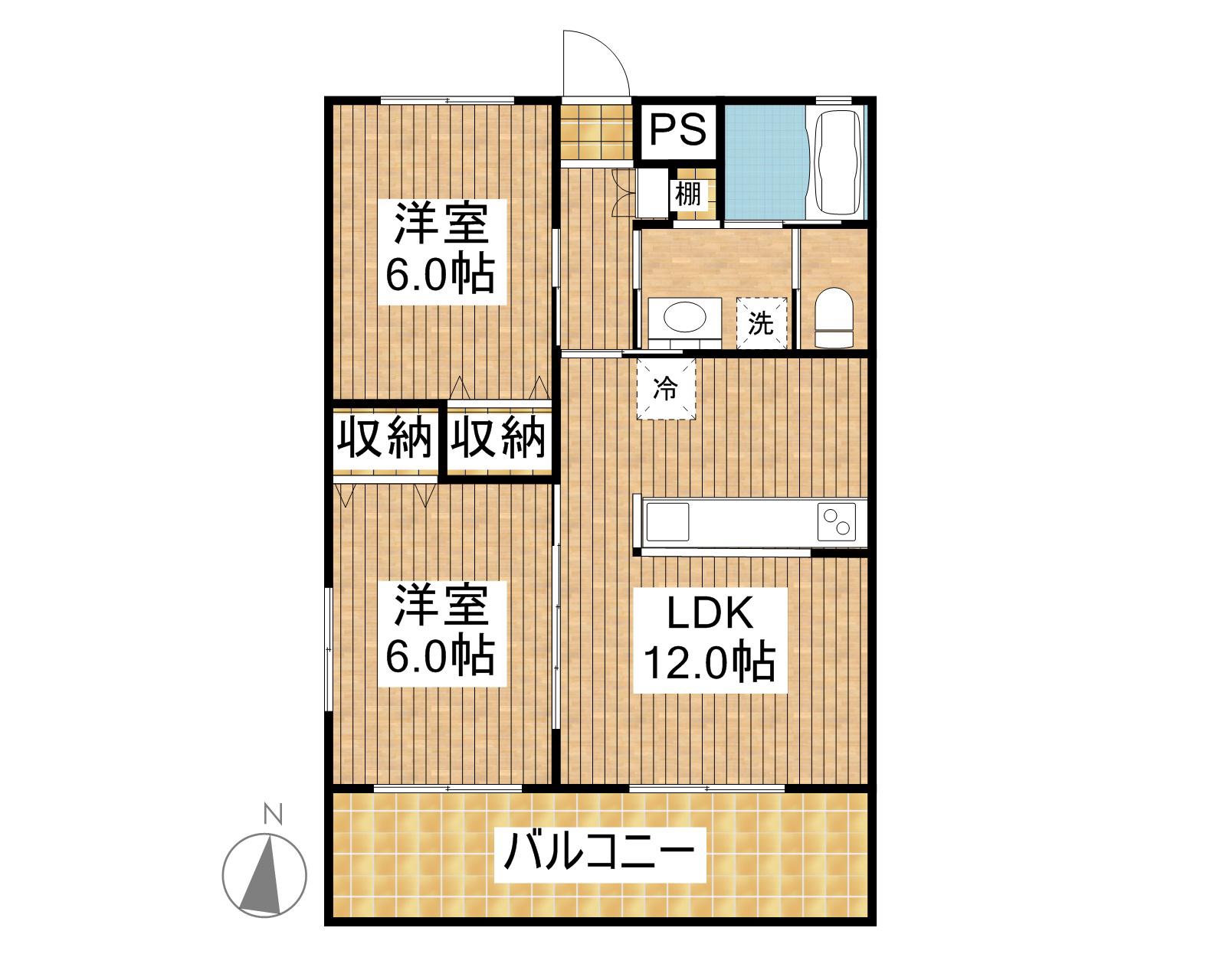 メルベーユぴさい(2LDK/2階)の間取り写真
