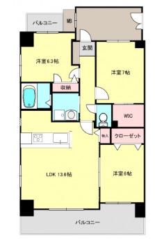 シャルマン庚午北(3LDK/8階)の間取り写真