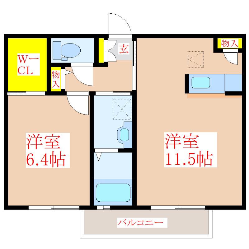 クラヴィエ隼人 II棟(1LDK/1階)の間取り写真