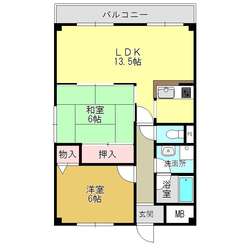 プリムローズ高田(2LDK/5階)の間取り写真