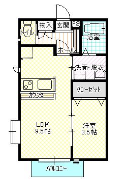 ソラーナ(1LDK/1階)の間取り写真