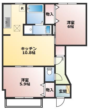 シェル・クレールI(2LDK/1階)の間取り写真