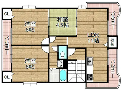 萱野マンション(3LDK/2階)の間取り写真