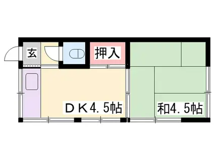 地下鉄西神・山手線 大倉山駅(兵庫) 徒歩6分 2階建 築49年(1DK/2階)の間取り写真
