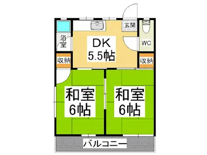 渚 伊東 コーポ(2DK/2階)の間取り写真