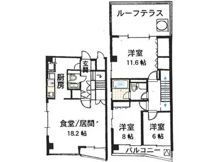 シャレーコート三田 ルーフテラスメゾネットタイプ(3LDK/5階)の間取り写真