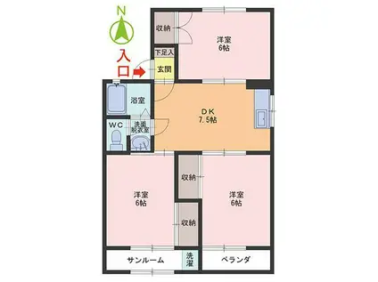 グランデドマーニ A棟(3DK/2階)の間取り写真