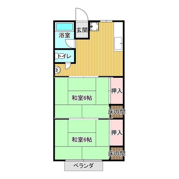 シティハイムヤナギハラ(2DK/1階)の間取り写真