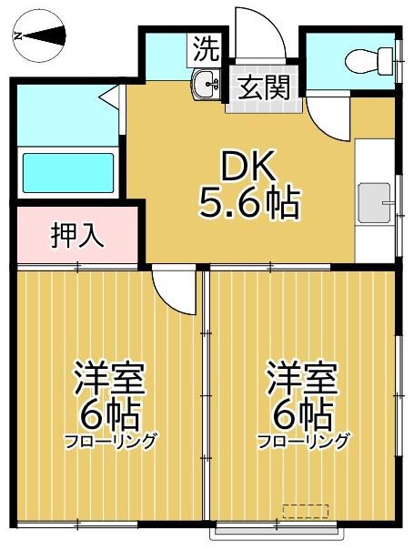 宇草ビル(2K/2階)の間取り写真
