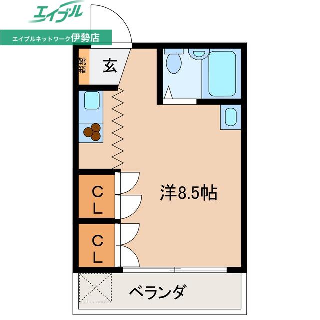 一之木ハイツII(ワンルーム/3階)の間取り写真