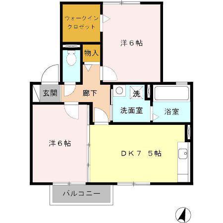 リバティ ヒルズ(2DK/2階)の間取り写真