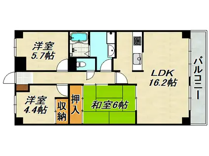 朝日プラザモンターニュ北神戸(3LDK/4階)の間取り写真