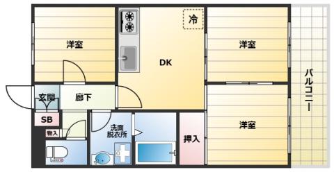 ライオンズマンション下山手第2(3DK/2階)の間取り写真