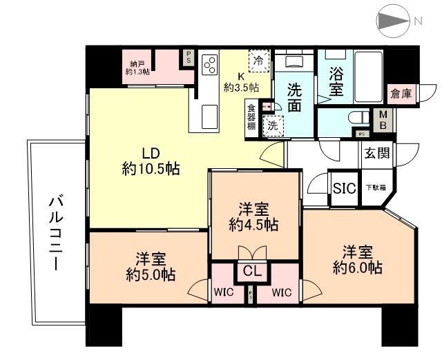 クレアホームズ富山上本町(3LDK/14階)の間取り写真