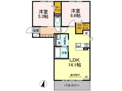 ディアレストコート大和(2LDK/2階)の間取り写真