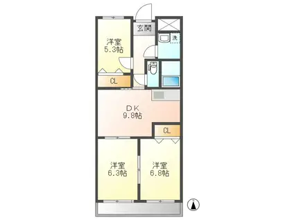 アーバンリーフ(3DK/1階)の間取り写真