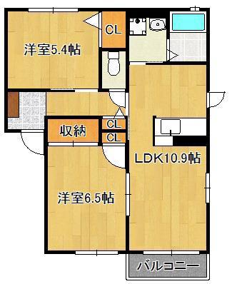 ファミーユ樹  A棟(2LDK/2階)の間取り写真