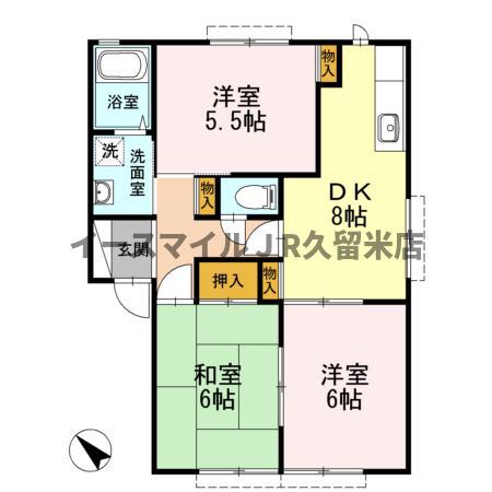 ミーツハオスK B棟(3DK/2階)の間取り写真