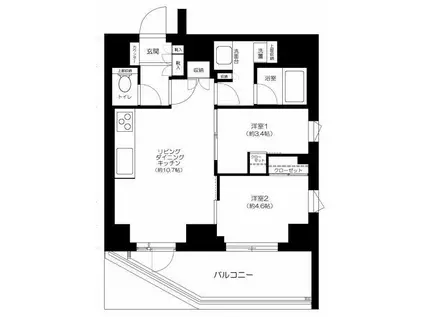 サンウッドフラッツ新宿四谷三丁目(2LDK/2階)の間取り写真