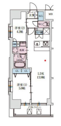 スプランディッド上本町ウエストII(2LDK/8階)の間取り写真