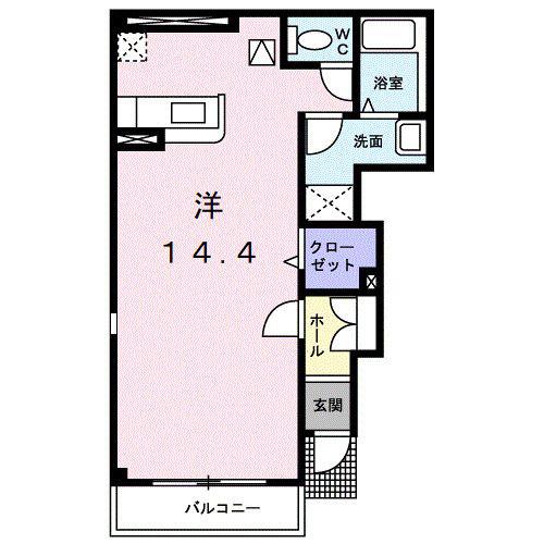 サウスコートI D(ワンルーム/1階)の間取り写真