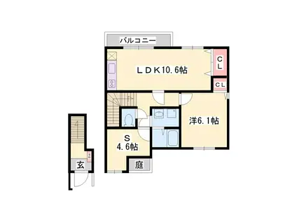 JCタウン2番館(1SLDK/2階)の間取り写真