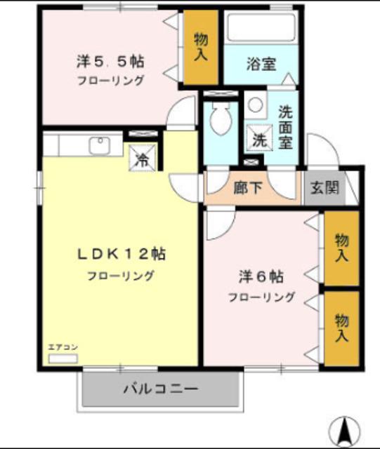 セジュール岳南 A・B(2LDK/2階)の間取り写真