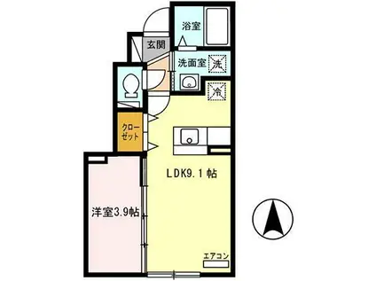 ウィットモア悠裕(1LDK/1階)の間取り写真