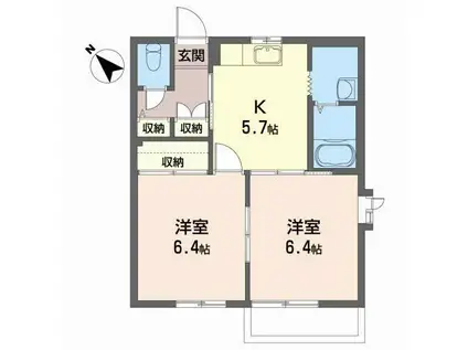 エスポワールII(2K/1階)の間取り写真