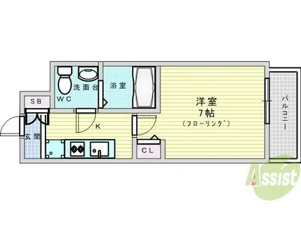 アリビオ江坂南金田(1K/7階)の間取り写真