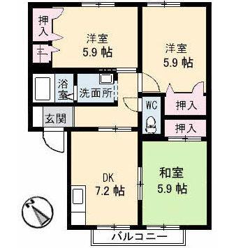 パティオ 3棟(3DK/2階)の間取り写真