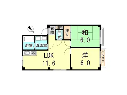 ハイツオーガスタ(2LDK/2階)の間取り写真