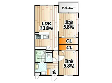 KIRA HIAGARI(2LDK/1階)の間取り写真