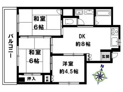 ウエスト・ハイツ灘(3LDK/3階)の間取り写真