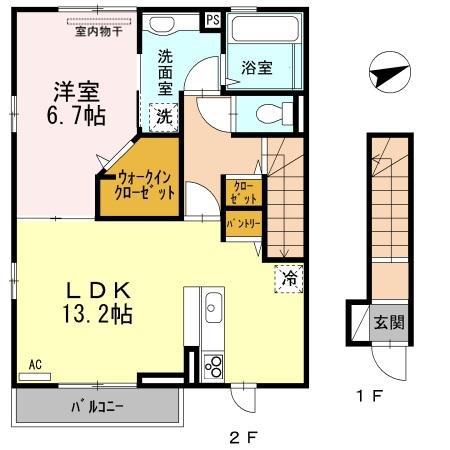 ウィングパレス明神(1LDK/2階)の間取り写真