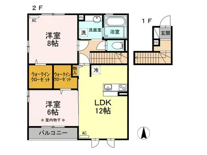 タイニーベル B(2LDK/2階)の間取り写真