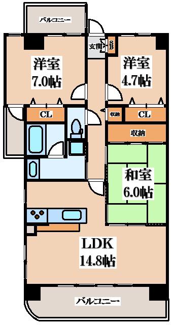 ロータリー新石切(3LDK/5階)の間取り写真