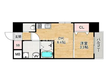 クローバープレミア長居公園東(1DK/5階)の間取り写真