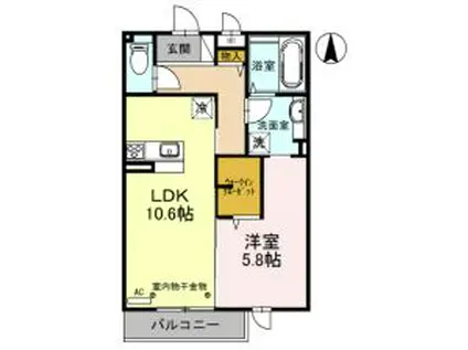 セントラルコート高井田(1LDK/2階)の間取り写真