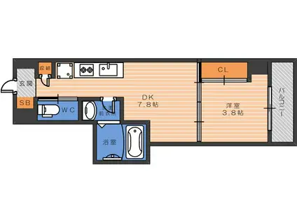 クローバー・レジデンス桑津(1DK/7階)の間取り写真