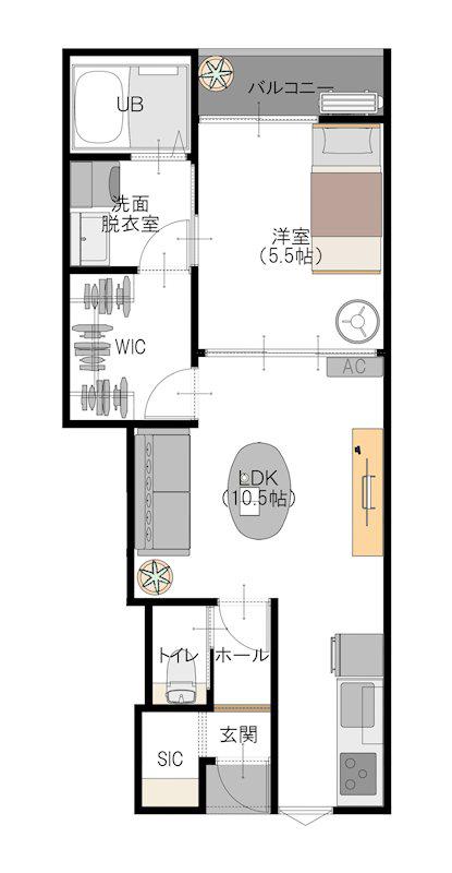 L-BLOOM東櫛原(1LDK/1階)の間取り写真