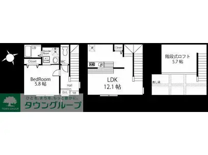 ハーミットクラブハウス横濱弘明寺(1LDK/1階)の間取り写真