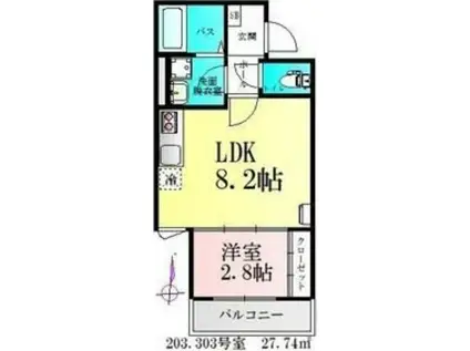 BAU宮町II(1LDK/3階)の間取り写真