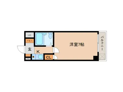 カーサエスパシオII(1K/1階)の間取り写真