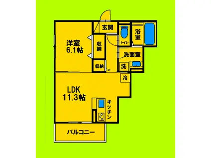 アソーク(1LDK/3階)の間取り写真