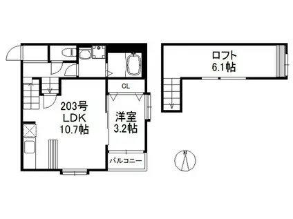 GOLD K 姪浜3 467(1LDK/2階)の間取り写真