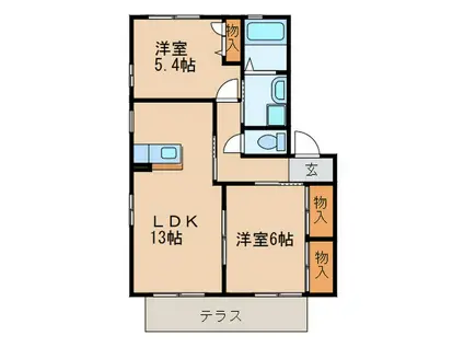 フローラ神領 B(2LDK/1階)の間取り写真