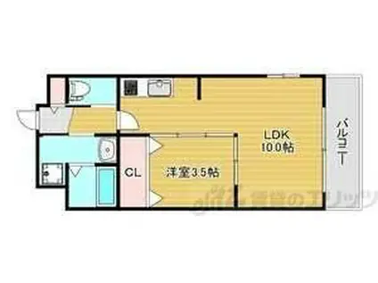 EXCELLENT KISHIBE(1LDK/6階)の間取り写真