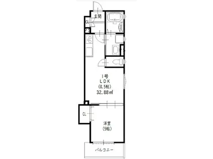 クリエオーレ郡津II(1LDK/1階)の間取り写真